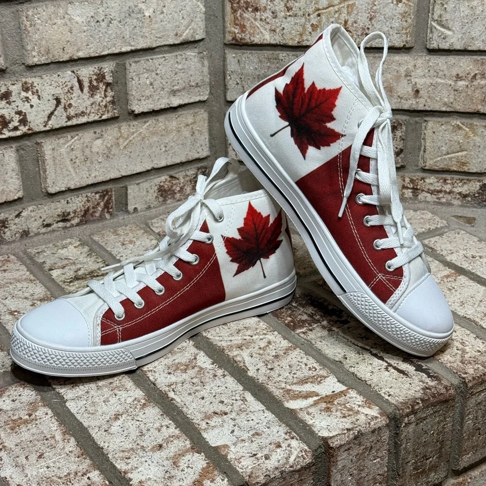 Canada Flag Maple Leaf High Top Canvas Sneakers Like New Size 8 - Picture 5 of 7